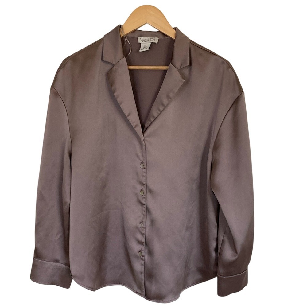 Rachel Zoe Womens Button Front Long Sleeve Blouse Size Large Brown Career